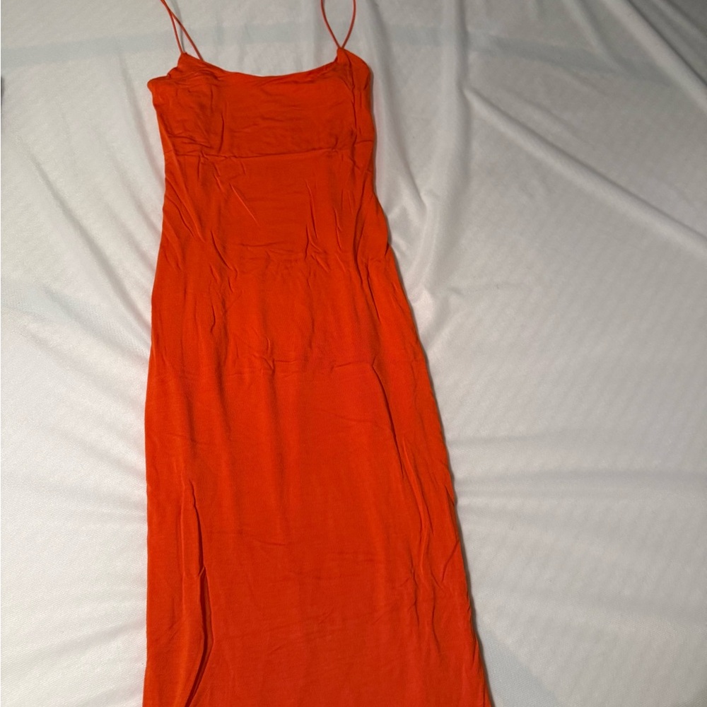 JLUXLABEL Orange Strapless Maxi Dress with Spaghetti Straps